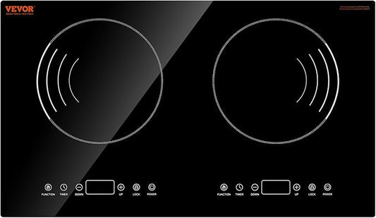 VEVOR Induction Cooktop, 1800W Electric Countertop Burner with 9 Power Settings, 2 Burner Touch Control Stove, Built-in Induction Cooktop, Include 99-Min Timer, Child Safety Lock, Glass Surface