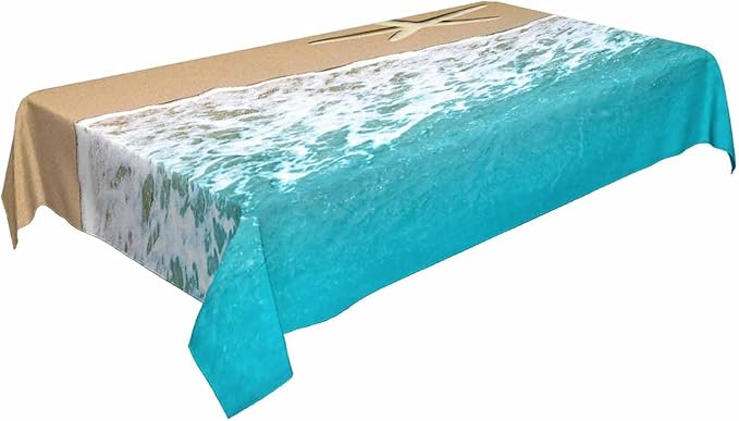 TKS MITLAN Tablecloth Summer Beach Table Cloth Rectangle Table 60 x 84 Inch Sea Wave Starfish on Sand Kitchen Decorations for Home Dinner Party