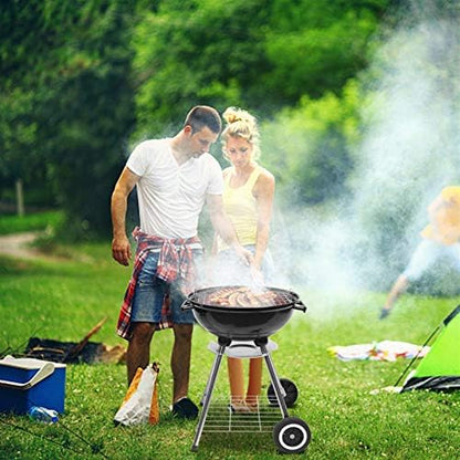 18" Portable Charcoal Grill - Heavy-Duty Outdoor BBQ with Thermometer & Dual Doors, Perfect for Camping, Beach, Garden, Patio & Backyard - Black Finish
