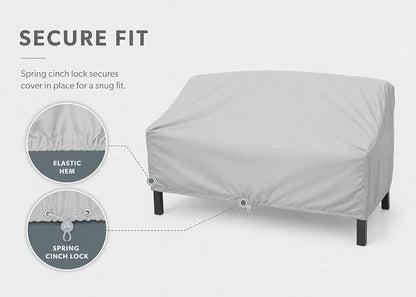 Treasure Garden Loveseat Cover, 300D Polyester Outdoor Deep Seating Sofa Cover, Water Resistant, UPF50+ UV Protection, Elastic Hem, Spring Cinch Lock, Built-In Pouch & Storage Bag, Gray