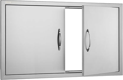 VEVOR BBQ Access Door, 36W x 21H Inch Double Outdoor Kitchen Door, Stainless Steel Flush Mount Door, Wall Vertical Door with Handles, for BBQ Island, Grilling Station, Outside Cabinet, Silver