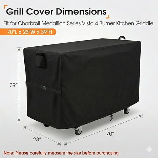 Grill Cover for Charbroil Medallion Series Vista 4 Burner Outdoor Kitchen Griddle, Waterproof Outdoor BBQ Grill Cover - 70 x 23 x 39 Inch