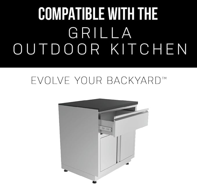 GRILLA Outdoor Kitchen Cabinet 31.5" with 2 Built-in Drawers, Stainless Steel, Modular, For Outdoor Grilling, Outdoor Kitchen, and Storage