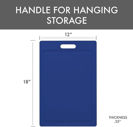 Dexas NSF Certified Polysafe Cutting Board with Handle and Juice Well, 12 x 18 inches, Reversible Kitchen Cutting Board, Blue