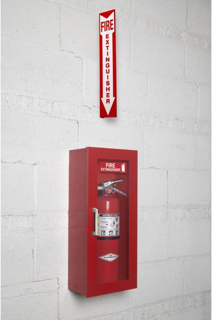 Fire Extinguisher Mount for Wall & Surface with Sign - 22 Gauge Steel, USA Made - Fire Extinguisher Cabinet Storage w/Metal Handle for Indoor & Outdoor - 24.5H x 9.25W x 6.5D - Red