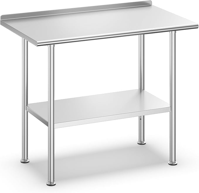 Atelicf NSF Stainless Steel Prep Table 24X36 inch with Backsplash | Commercial-grade table for restaurants, kitchens, food trucks, breweries, bars, garages, and outdoor BBQ