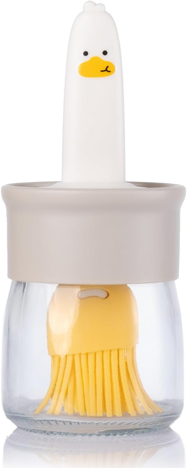 6.8oz Oil Dispenser Bottle with Brush for Kitchen, Basting Bottle, Silicone Basting Brush, for Cooking BBQ Kitchen, White