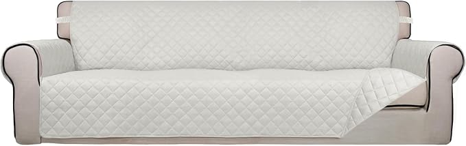 PureFit Reversible Quilted Couch Covers for Dogs Sofa Cover 4 Seater 88" | Ivory/Ivory, Water Resistant Couch Protector, Washable Pet Couch Cover with Non Slip and Elastic Straps For Kids