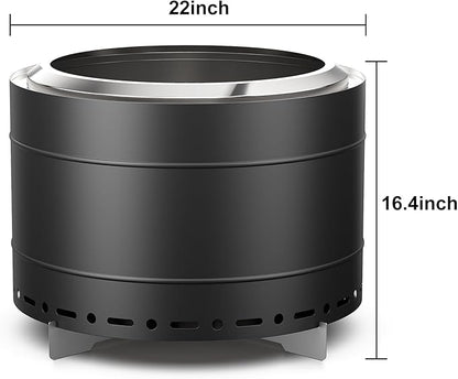 Panovue 22 inch Smokeless Fire Pit with Carry Bag, Stainless Steel Outdoor Smokeless Firepit, Wood Burning Fire Pits for Camping, Bonfire,Low Smoke Firepit for Outside(Black)