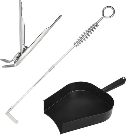BBQ Ash Removal Tool Set for Big Green Egg Accessories, Kamado Grill Cleaning Tools Include Ash Rake and Ash Pan and Grill Grate Lifter(AT+AP+GG)
