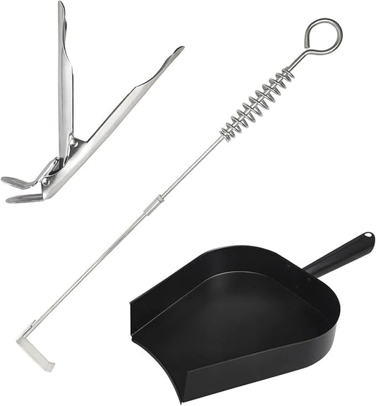 BBQ Ash Removal Tool Set for Big Green Egg Accessories, Kamado Grill Cleaning Tools Include Ash Rake and Ash Pan and Grill Grate Lifter(AT+AP+GG)