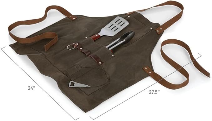 PICNIC TIME NFL BBQ Apron with Tools & Bottle Opener, (Khaki Green with Beige Accents)