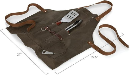 PICNIC TIME NFL BBQ Apron with Tools & Bottle Opener, (Khaki Green with Beige Accents)