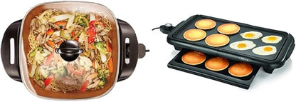 BELLA Electric Skillet, Frying Pan, Griddle and Warming Tray Bundle - Nonstick Copper Titanium Coating, Adjustable Temperature, Dishwasher Safe