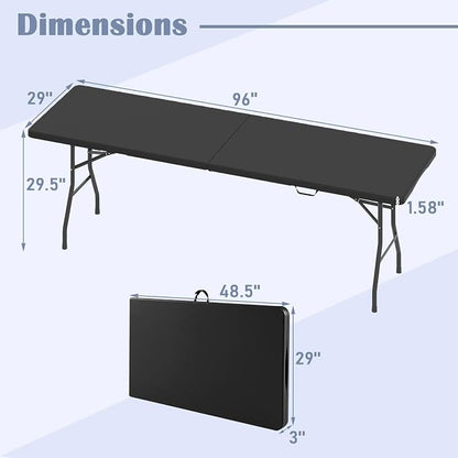 Tangkula 8 FT Folding Table, Indoor Outdoor Foldable Plastic Table | HDPE Tabletop, Sturdy Metal Fame, Carrying Handle, Heavy Duty, Portable ,Fold-in-Half, for Picnic, Camping, BBQ, Party
