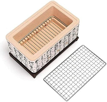 Portable Japanese Ceramic Charcoal Grill, Non-Stick Square Barbecue for Camping, Picnics, Garden & Terrace - Ideal Outdoor Cooking Solution