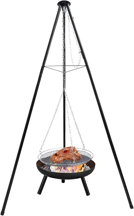 Portable Charcoal Grill for Camping BBQ Grills Outdoor Barbecue Grill with Adjustable Height Tripod Fire Pit and Stainless Steel Net for Campfire Cooking Patio Heater and Pot Rack,A-1