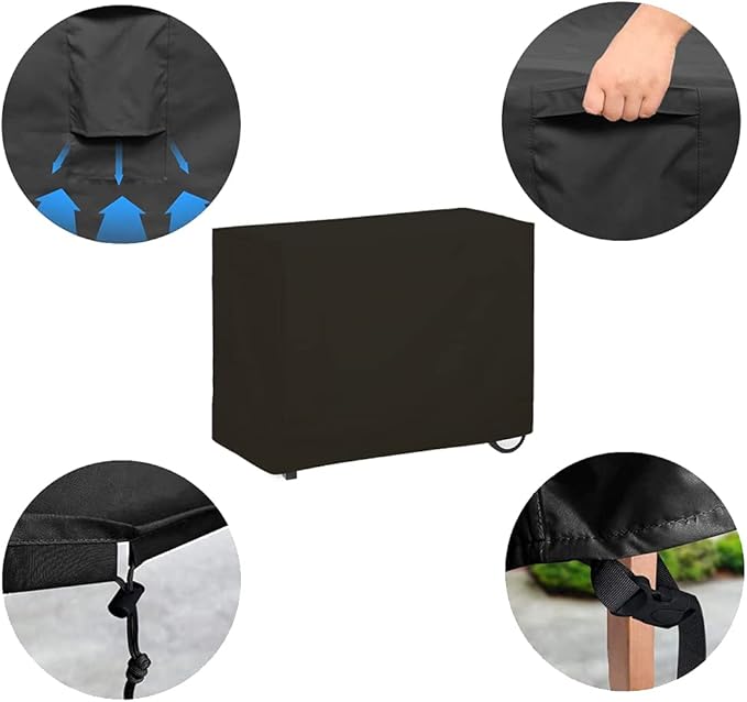 Outdoor Dining Cart Cover for Royal Gourmet Double-Shelf Movable Prep Grill Side Table Heavy Duty Waterproof Cover for Stainless Steel Top BBQ Pizza Oven Kitchen Work Table, Black