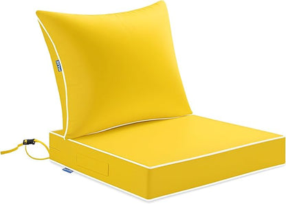 MIULEE Yellow Outdoor Seat Cushion 24x24 Inch Waterproof Cushion | Deep Seat and Back Cushion for Patio Furniture Chair Sofa Couch, Fade Resistant, Handle and Adjustable Straps