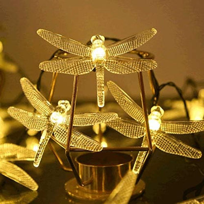 Solar Dragonfly String Light 30LED 21ft Garden Stake Lights Waterproof Outdoor Twinkle Fairy Lights with 8 Lighting Modes for Trees, Patio, Fence Christmas Decor (Warm White)