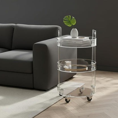 ONELUX Round Acylic Serving Cart for Home,Acylic Side Table on Wheels,Rolling Beverage Storage Shelf for Kitchen Dining Room (2615 (3-Layer))