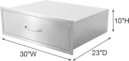 Outdoor Kitchen Single Drawers,30" W x 23" D x 10" H Stainless Steel Built-In Drawer,Flush Mount BBQ Single Drawers with Divider,for Outdoor Kitchen Island or Patio Grill Station