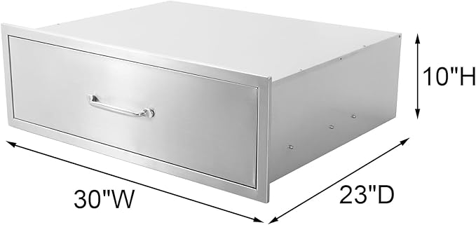 PioneerWorks 30" W x 10" H x 23" D Outdoor Kitchen Drawers, 1-Layer Outdoor Kitchen Access Drawer, Stainless Steel Built-in BBQ Drawer for Outdoor Kitchen Island, Patio Grill Station