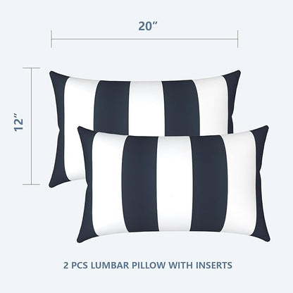 LVTXIII 12×20 Inch Outdoor Lumbar Pillows, Pack of 2 Water Repellent Lumbar Pillow with Inserts, Fluffy Decorative Garden Lumbar Cushions for Home Patio Coach Sofa Use, Cabana Navy