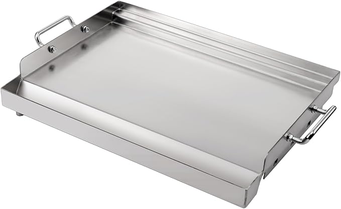 LotFun 30" x 15" Stainless Steel Cooking Griddle for Outdoor Gas Grill, Universal Griddle Flat Top Plate Insert with Grease Groove and Removable Handles for Electric/Charcoal/Gas Grill, Camping,Party