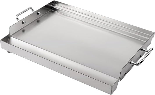 LotFun 30" x 15" Stainless Steel Cooking Griddle for Outdoor Gas Grill, Universal Griddle Flat Top Plate Insert with Grease Groove and Removable Handles for Electric/Charcoal/Gas Grill, Camping,Party