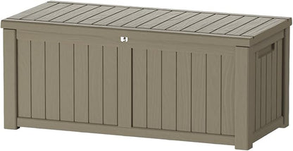 150 Gallon Outdoor Storage Box Patio Deck Box Waterproof, Resin Lockable Outside Large Storage Bin for Pool Cushion Furniture, Garden Tools UV-Resistant, Grey