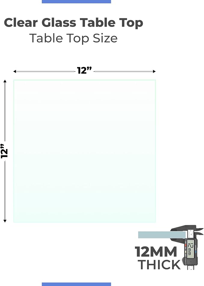 Clear Tempered Glass Table Top 12 Inch Square Beveled Edge with 1/2 Inch Thickness for Dining, Coffee or Side Tables by Fab Glass and Mirror