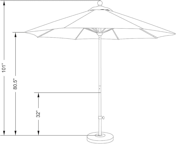 California Umbrella 9' Round Aluminum/Fiberglass Umbrella, Push Open, Bronze Pole, Sunbrella Natural Fabric
