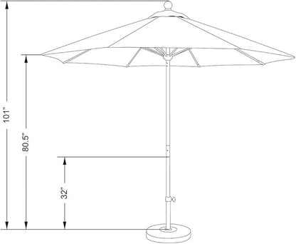 California Umbrella 9' Round Aluminum/Fiberglass Umbrella, Push Open, Bronze Pole, Sunbrella Linen Sesame