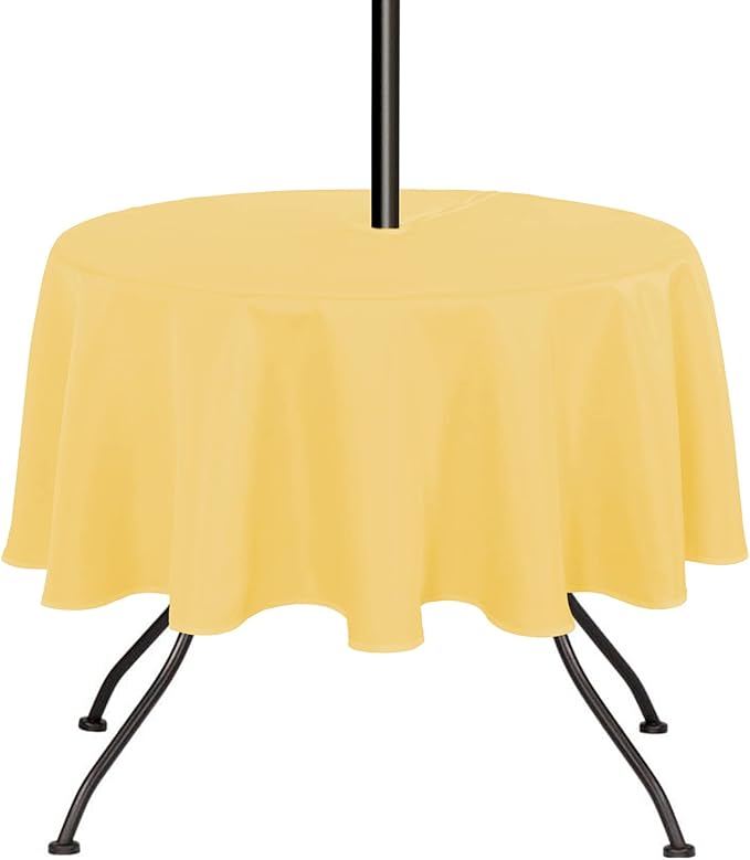 SARAFLORA Outdoor and Indoor Tablecloth -60 inch Round, Yellow Wrinkle Free Washable Waterproof Table Cloth with Umbrella Hole and Zipper Round Table Cover for Spring/Summer/Patio/Picnic/BBQS/Party