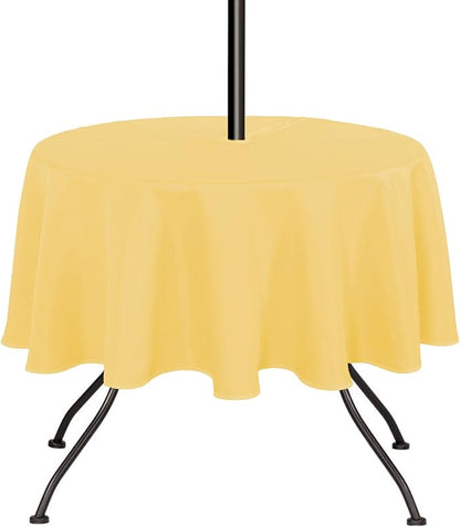 SARAFLORA Outdoor and Indoor Tablecloth -60 inch Round, Yellow Wrinkle Free Washable Waterproof Table Cloth with Umbrella Hole and Zipper Round Table Cover for Spring/Summer/Patio/Picnic/BBQS/Party