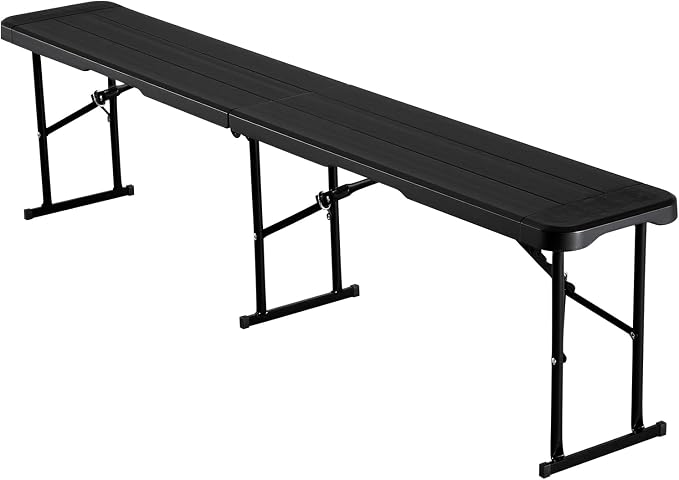VEVOR Plastic Folding Bench, 6 ft Portable Bench for Outdoor Picnic Party Camping Dining, Foldable Smooth HDPE Seat for Garden Soccer Multipurpose Entertaining Activities, 1/2 Pack (2, Black, 6FT)