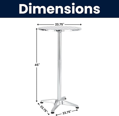 Aluminum Indoor Outdoor 23.75" Round Restaurant Bar Height 45" Table flip top, Patio Stainless Steel Silver Furniture 25.75" Base