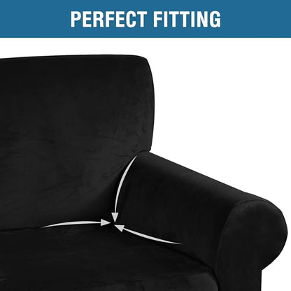 H.VERSAILTEX Stretch Velvet Armchair Cover Couch Covers 1 Cushion Chair Slipcover for Living Room Furniture Cover Crafted from Thick Comfy Rich Velour (Chair 31"-49", Black)