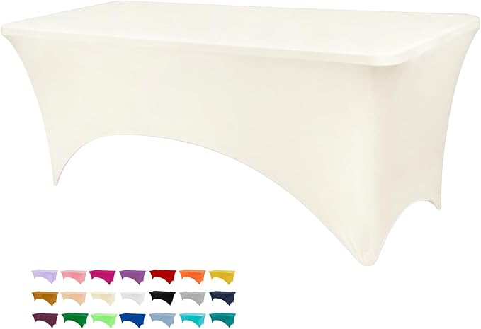 BDDC 4ft Stretch Spandex Fitted Table Cloth for 4 Foot Tables | GRS-Certified Eco-Friendly Fabric, Elastic Fit Rectangle Tablecloth, Washable, Wrinkle-Free, For Events & Parties