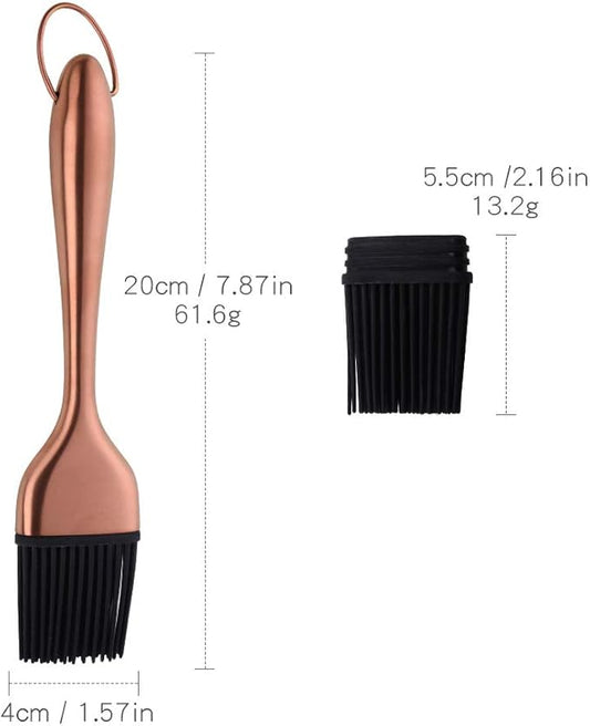 2 Pack Grill Basting Brush with 2 Pack Back Up Silicone Brush Heads, No Shed Bristles Stainless Steel Handles Heatproof Rust Resistant, Pastry Brushes for Kitchen Cooking BBQ (Rose Gold)