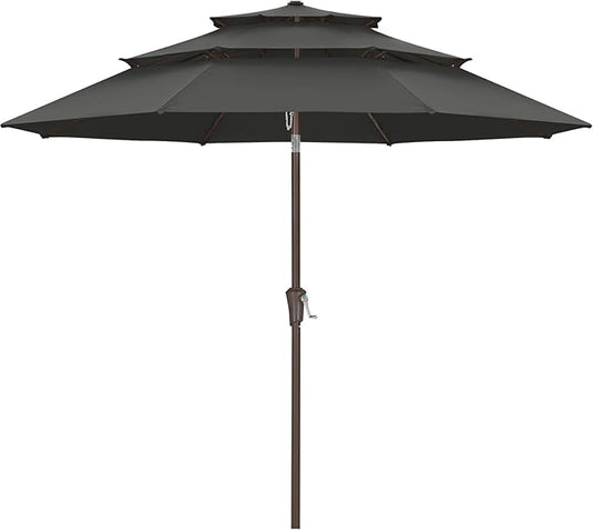 ABCCANOPY 9Ft 3 Tiers Market Umbrella, Outdoor Table Umbrella for Patio, Deck, Backyard (Dark Gray)