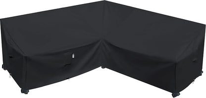 Heavy Duty Outdoor Sectional Sofa Cover, Waterproof 600D Patio Sectional Couch Protector, Lawn Patio Furniture Covers (Midnight Black, V-Shaped-90 x 90")