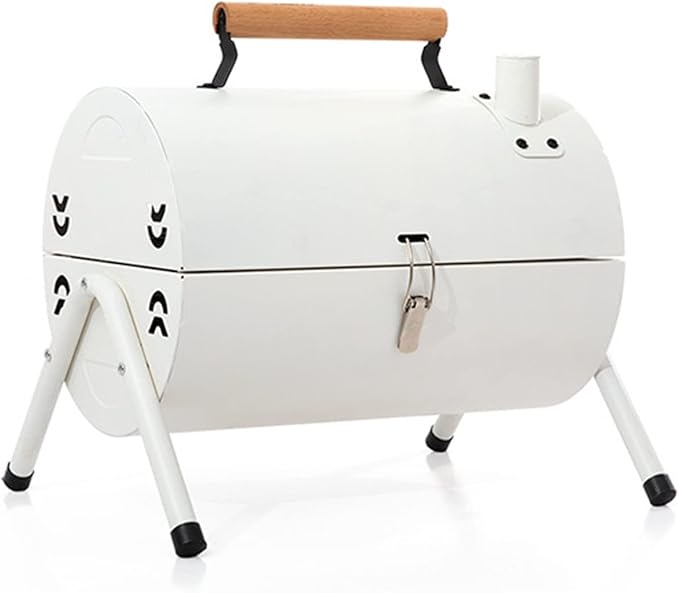 RiToEasysports Charcoal Barbecue Grill, Portable Double Sided Metal BBQ with Independent Carbon Groove and Wooden Handle, for Camping Picnics Parties Outdoor Home Use (White)