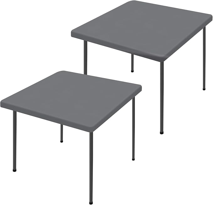 Moosfor 2 Pack Square Spandex Fitted Table Cloth, Elastic Tablecloth | Washable Picnic Table Cover, Stretch Waterproof Table cloths for Party, Patio, Dining, Kitchen, 34" x 34", Grey