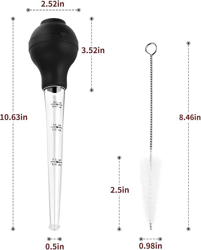 DIMESHY Turkey Baster Food Grade for Cooking & Basting, Detachable Round Bulb, Baster Cooking Good for Meat Poultry Beef Chicken, with Cleaning brush, inject needle, Basting brush