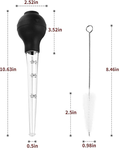 DIMESHY Turkey Baster Food Grade for Cooking & Basting, Detachable Round Bulb, Baster Cooking Good for Meat Poultry Beef Chicken, with Cleaning brush, inject needle, Basting brush