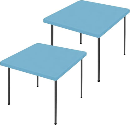 Moosfor 2 Pack Square Spandex Fitted Table Cloth, Elastic Tablecloth | Washable Picnic Table Cover, Stretch Waterproof Table cloths for Party, Patio, Dining, Kitchen, 34" x 34", Blue Mist