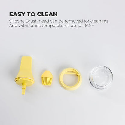 Zuutii Oil Dispenser with Silicone Brush for Cooking,Glass Oil Bottle with Heat Resistant Basting Brushes for Baking, Food Brush for Grilling, Butter, BBQ Sauce，Dishwasher Safe,4.4oz,Yellow