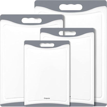 Extra Large Cutting Boards, Plastic Cutting Boards for Kitchen (Set of 4) Cutting Board Set Dishwasher Safe Chopping Board with Juice Grooves Easy-Grip Handles, Grey, Empune